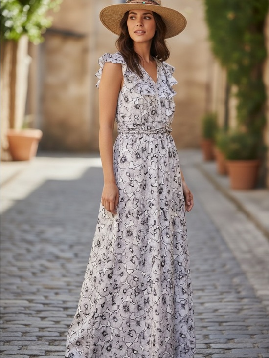 Banana Republic Dresses & Skirts - Banana Republic Lavender Floral Ruffle Maxi Dress